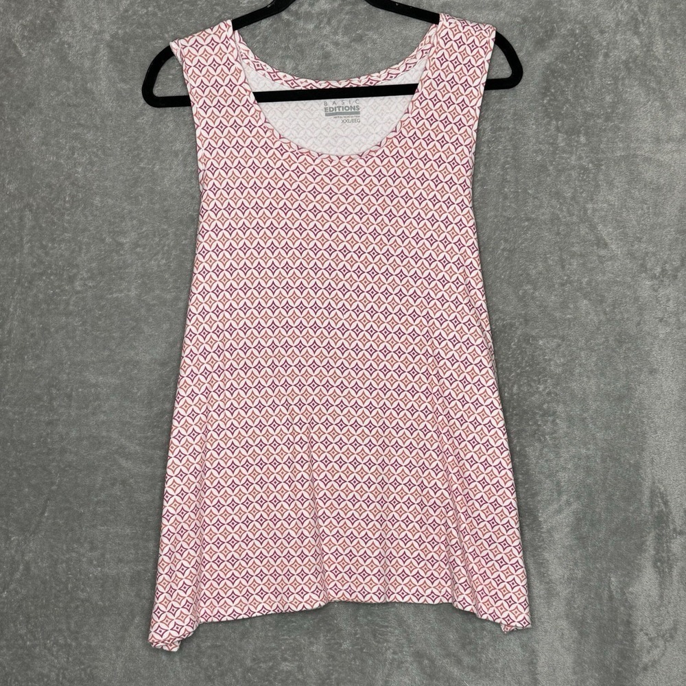 Basic Editions XXL 2X Top Shirt Pink Purple Geometric Sleeveless Scoop Neck Knit
